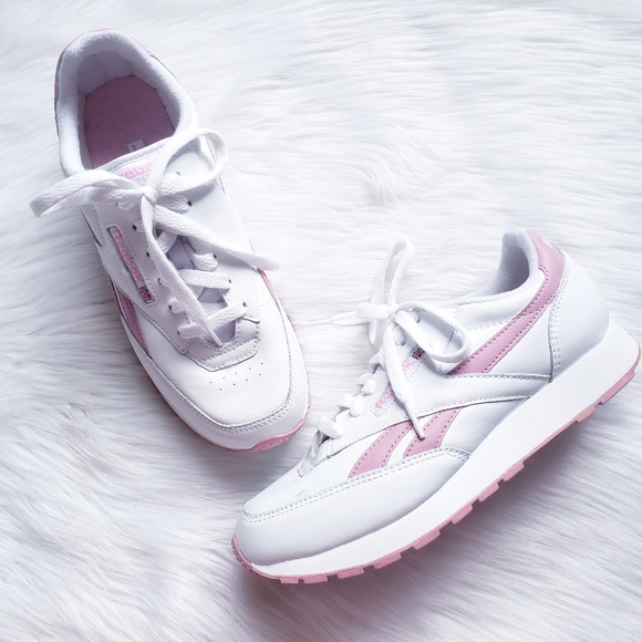 pink and white reebok classics